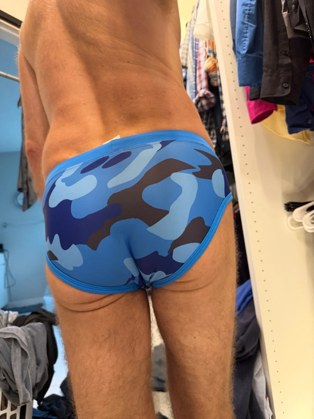 Men's Blue Camo Swim Briefs with Drawstring Waist - Picture 2 of 2